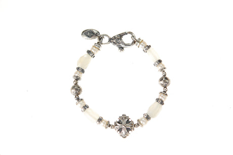 Silver Bracelet Beads MALTESER CROSS and STONE ROCKS and Real PEARLS