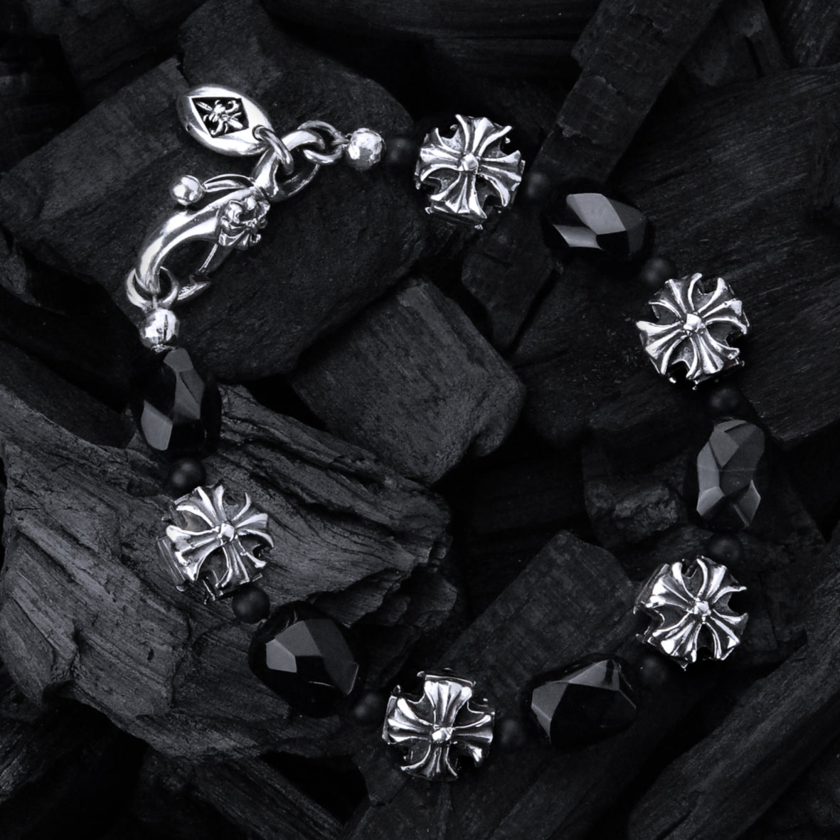 Silver Bracelet Beads MALTESER CROSSES and STONE ROCKS ROW
