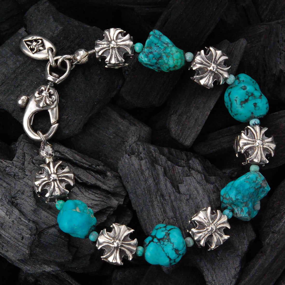 Silver Bracelet Beads MALTESER CROSSES and STONE ROCKS ROW