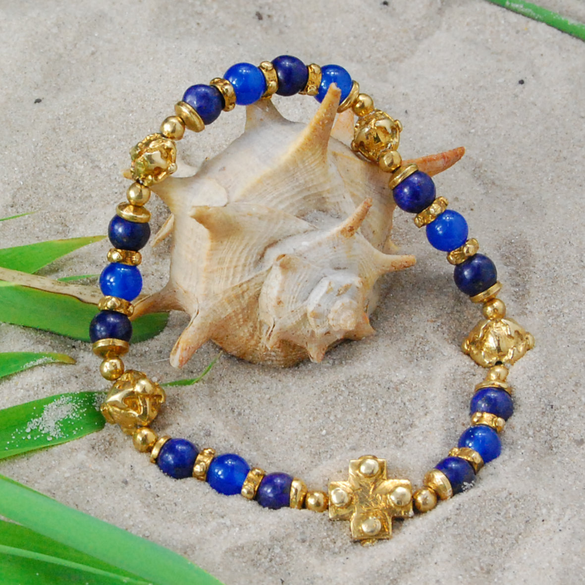 Silver Bracelet Beads and PLAIN CROSS with BLADES CROSS balls Gold plated