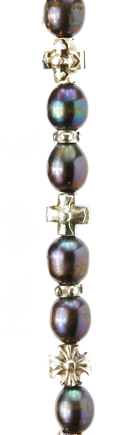 Silver Bracelet with 8 mm Greek Crosses plus Pearls 08 on Rubber
