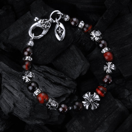 Silver Bracelet with Greek MALTESER Crosses plus Beads 08