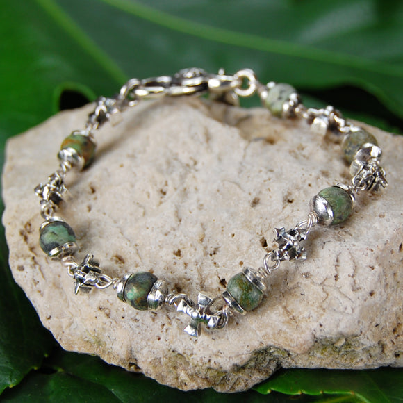 Silberarmband mit Lanzen- und Klingenkreuzen sowie Perlen 08