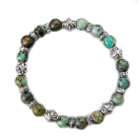 Silver Bracelet with MORNING STAR Barrels and Beads or Pearls on Rubber