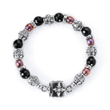 Silver Bracelet with CRESCENT STAR Lock + Barrels Tubes with Beads or Pearls