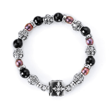 Silver Bracelet with CRESCENT STAR Lock + Barrels Tubes with Beads or Pearls