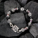 Silver Bracelet with CRESCENT STAR Lock + Barrels Tubes with Beads or Pearls