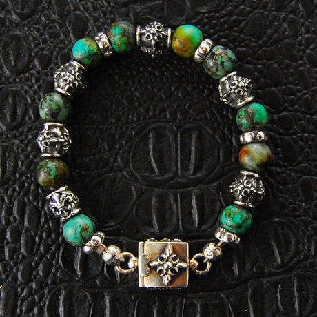 Silver Bracelet with CRESCENT STAR Lock + Barrels Tubes with Beads or Pearls