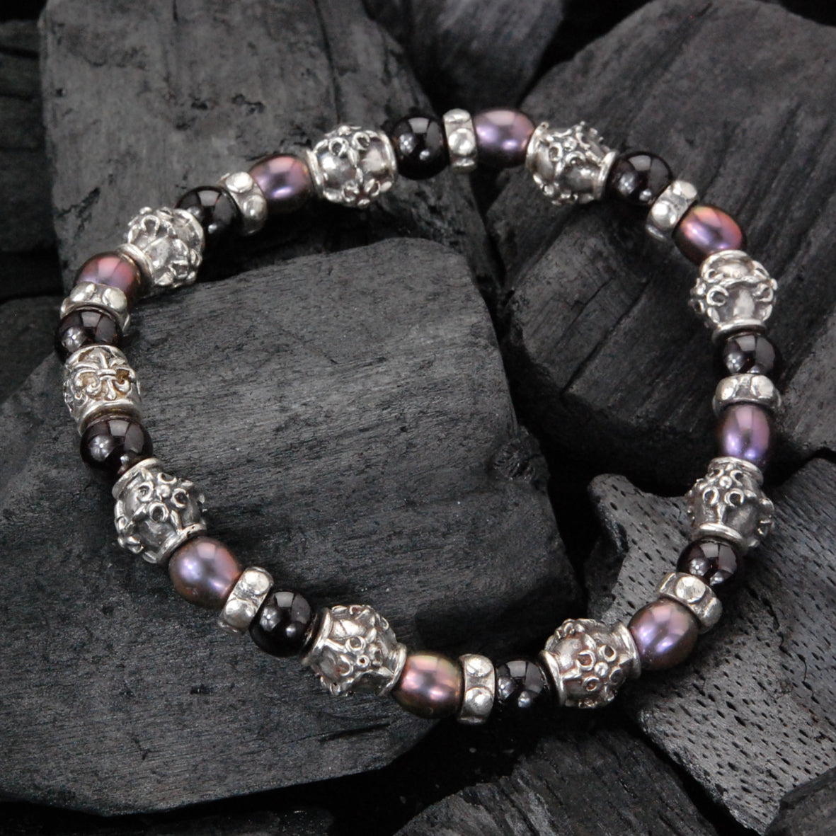 Silver Bracelet with CRESCENT STAR Barrel Tubes with Beads or Pearls