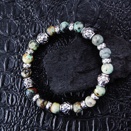 Silver Bracelet with DRAGON SCALES Barrels and Beads + Pearls 8 on Rubber