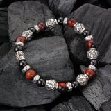 Silver Bracelet with DRAGON SCALES Barrels and Beads + Pearls 8 on Rubber