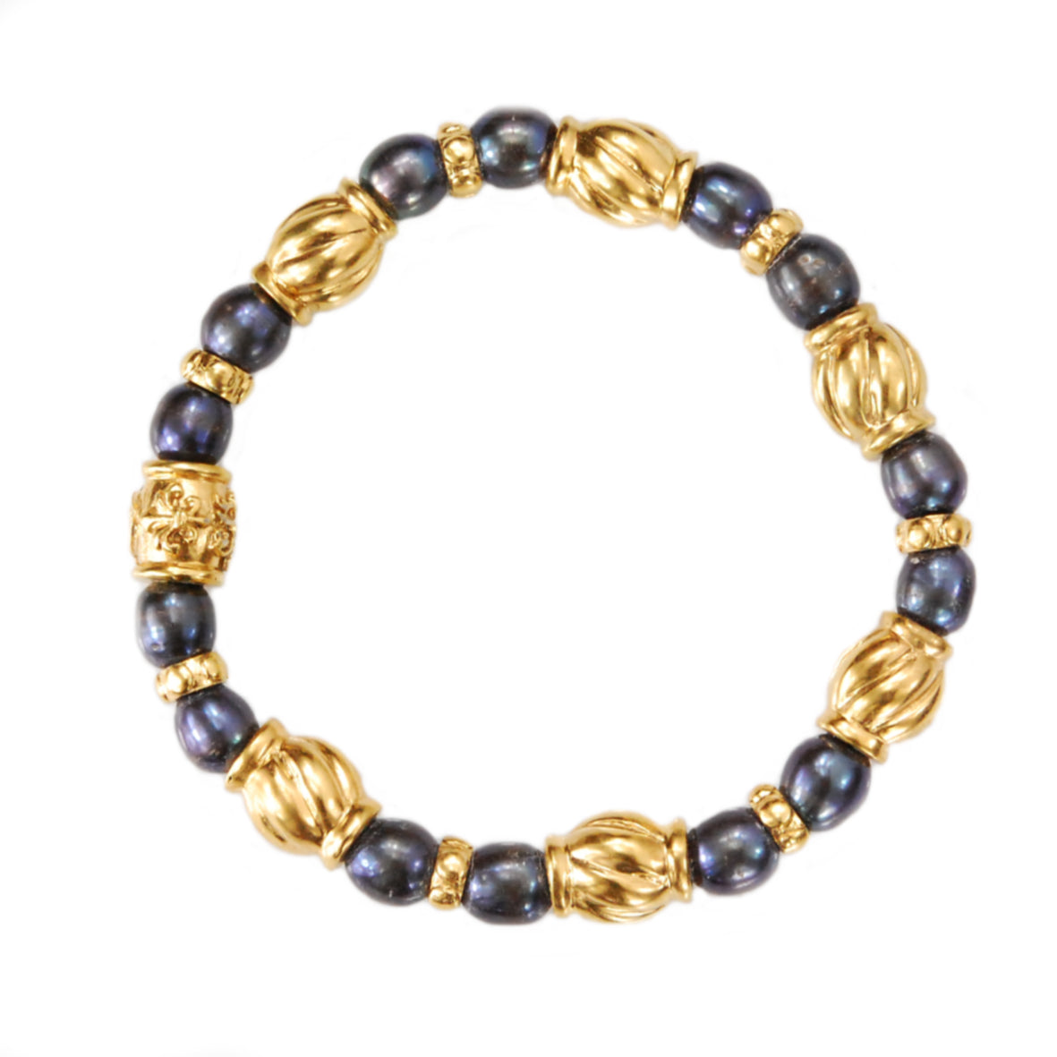Silver Bracelet BEADS and SPIRAL BARRELS GOLD plated
