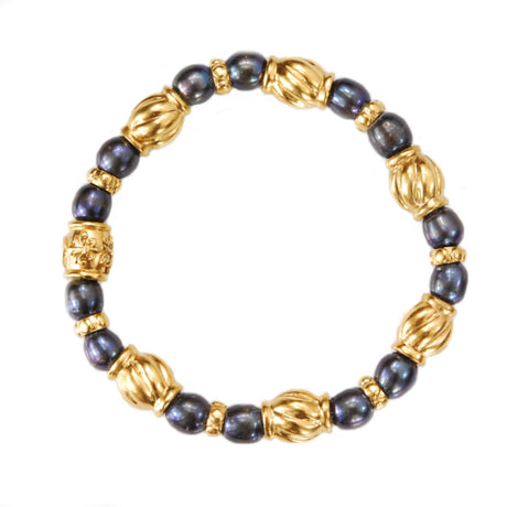Silver Bracelet BEADS and SPIRAL BARRELS GOLD plated