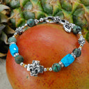 Silber- und Perlenarmband LILIENKREUZ und BERNSTEINROCKS mit Stein Perlen und Opalen