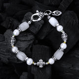 Silver Bracelet MORNING STAR CROSS and MOONSTONE ROCKS with  Pearls and Opals