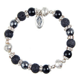 Silver and Beads Bracelet with FACETED SILVER BALLS on Rubber