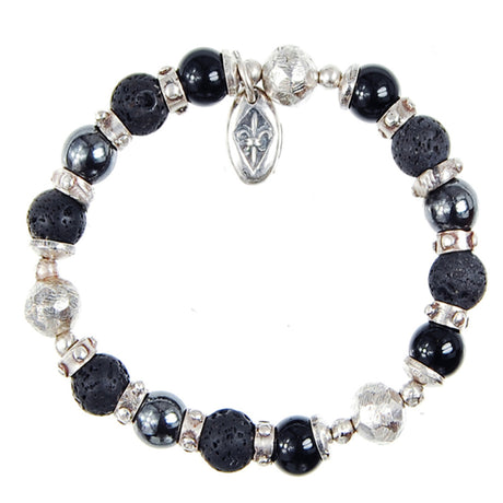 Armband aus Silber und Perlen mit FACETTIERTEN SILBERKUGELN auf Kautschuk