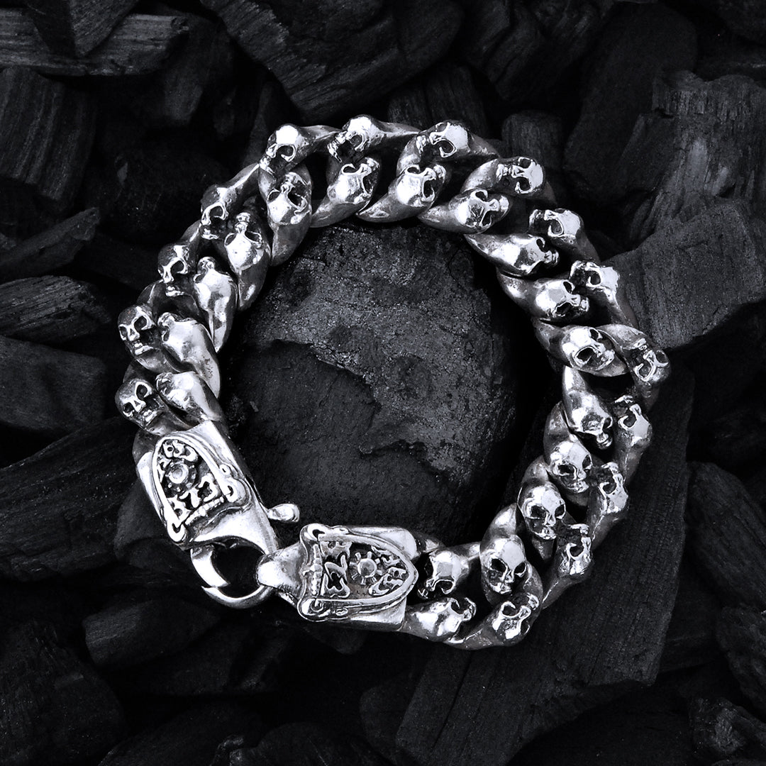 Silver Bracelet S with Mini SKULL s Lobster Claw with SHIELD