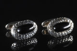 Silver Cufflinks OVAL DRAGON SCALES and Onyx