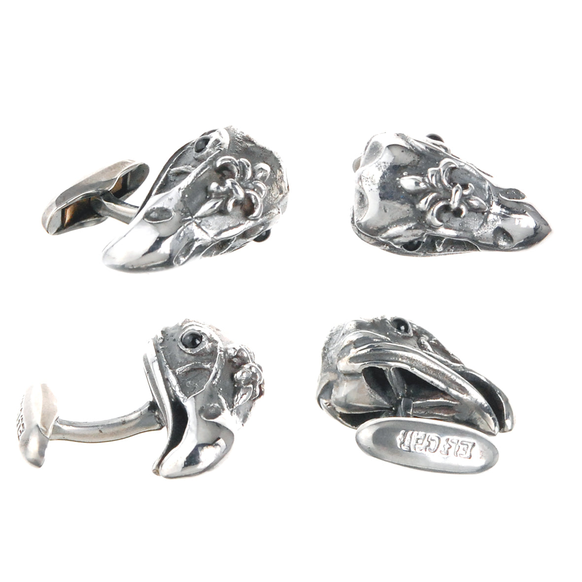 Silver Cufflinks Eagle Skull with Lily