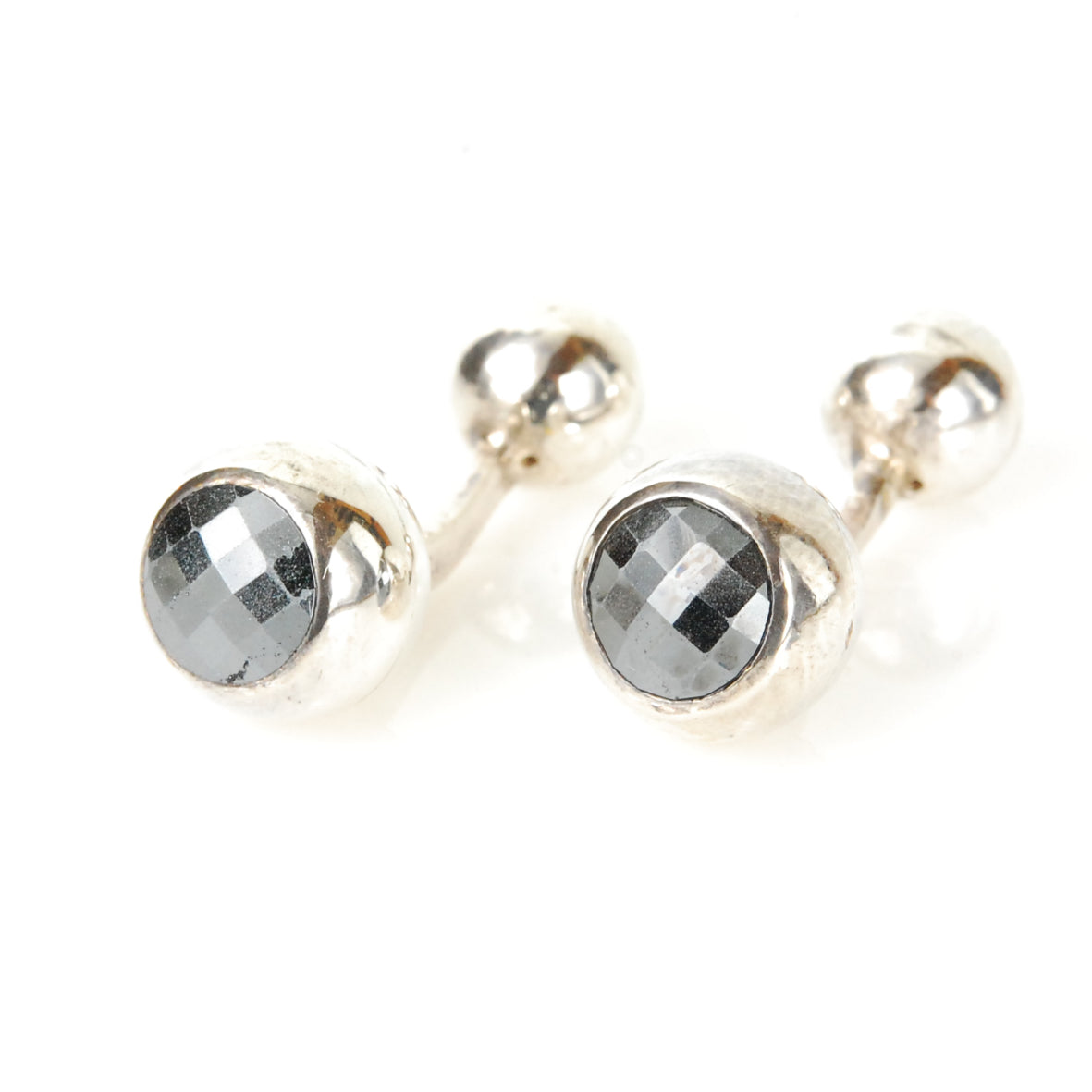 Silver Cufflinks BULLET with Faceted Stone as Bones