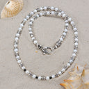 Silver and Pearls Necklace with Triple Small SKULLS  5