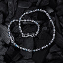 Silver and Pearls Necklace with Triple Small SKULLS  5