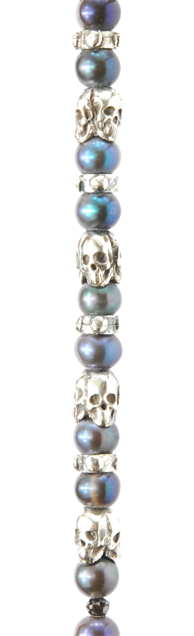 Silver and Pearls Necklace with Triple Small SKULLS  5