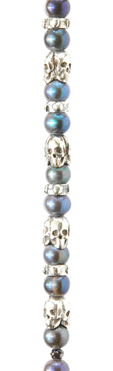 Silver and Pearls Necklace with Triple Small SKULLS  5