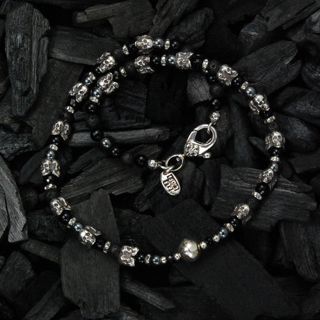 Silver and Pearls Choker with Triple Small SKULLS  8 big Middle Pearl
