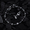 Silver and Pearls Necklace with Triple Small SKULLS  8