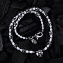 Silver and Pearls Necklace with Triple Small SKULLS  8