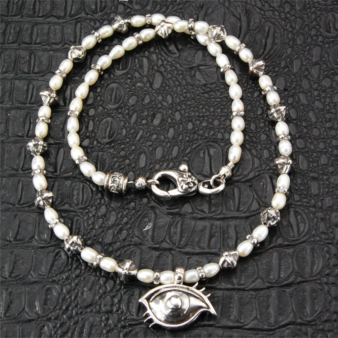 Silver Cross Balls Necklace with Pearls or Beads + The Third EYE Cares + black Diamonds