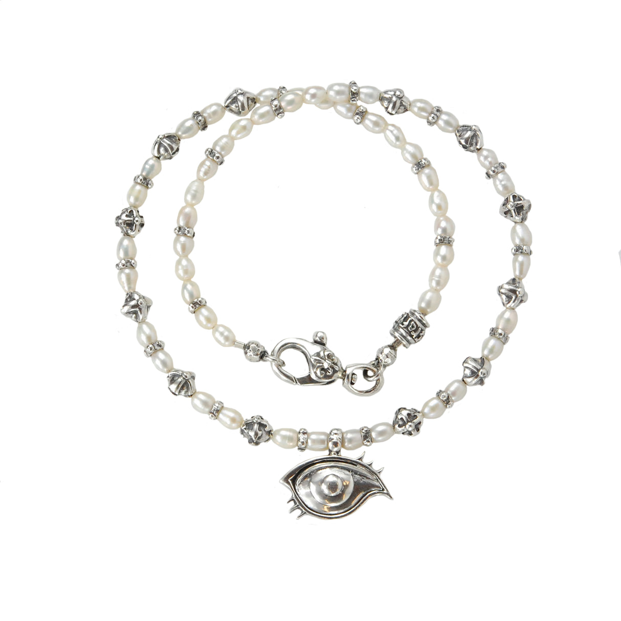 Silver Cross Balls Necklace with Pearls or Beads + The Third EYE Cares + black Diamonds