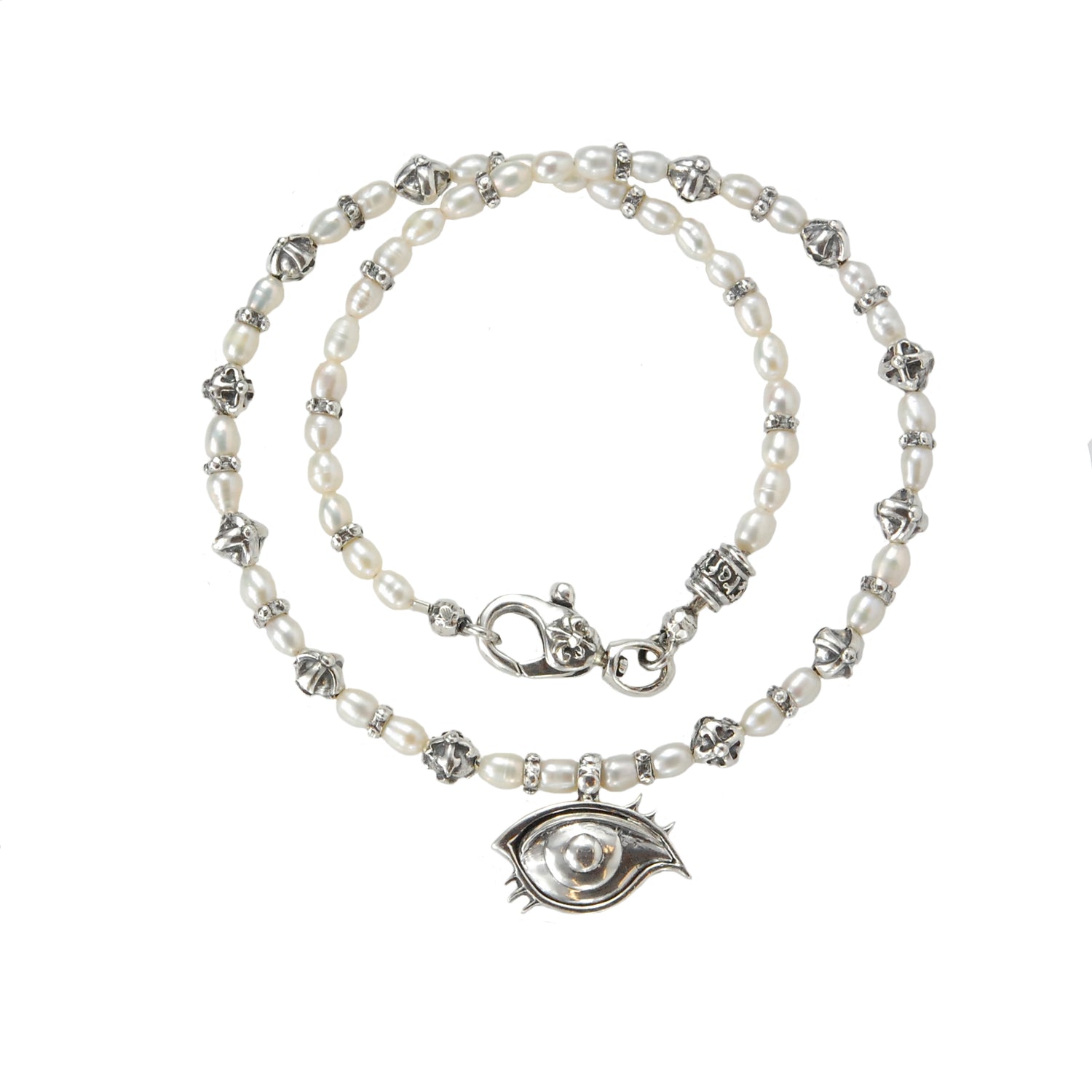 Silver Cross Balls Necklace with Pearls or Beads + The Third EYE Cares + black Diamonds