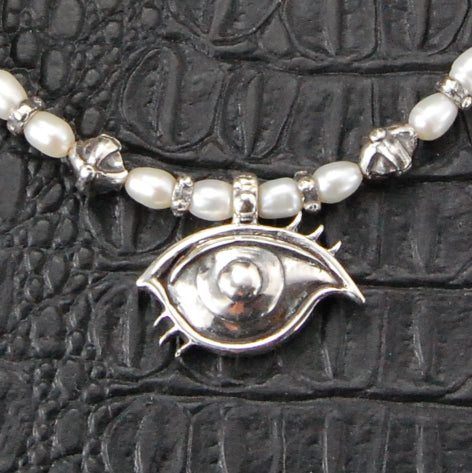 Silver Cross Balls Necklace with Pearls or Beads + The Third EYE Cares + black Diamonds
