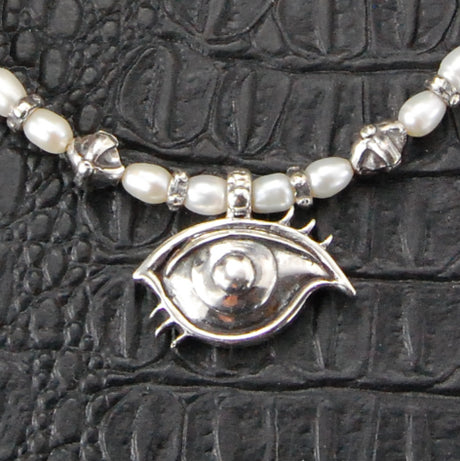 Silver Cross Balls Necklace with Pearls or Beads + The Third EYE Cares + black Diamonds