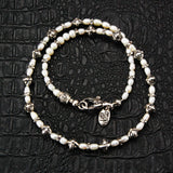 Silver and Pearls Necklace with Small Silver Crossballs 6