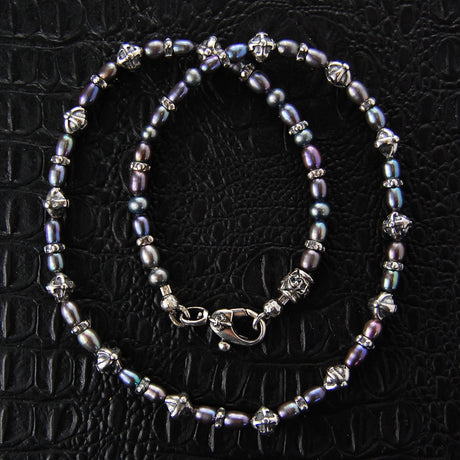 Silver and Pearls Necklace with Small Silver Crossballs 6