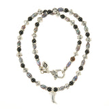 Silver and Pearls Necklace with Small Silver Crossballs 6 and Silver Tooth