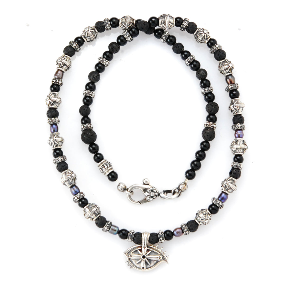 Silver Morning Star Barrel Tubes Necklace with The Third EYE View+black Diamonds