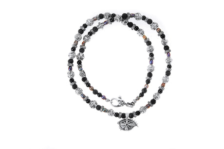Silver Morning Star Barrel Tubes Necklace with The Third EYE View+black Diamonds