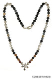 Neckchain Beads and Facetted Silver BLADES CROSS  and Cross Balls