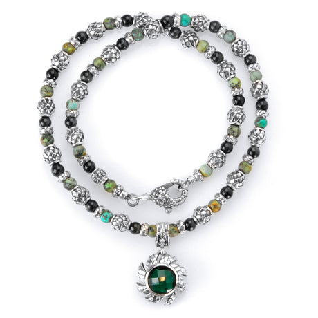 Silver with Dragon Scales Tubes + FLAMED SUN with BEADS/PEARLS Necklace