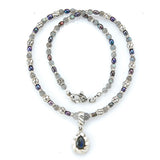 Silver with BEADS/PEARLS Necklace with SPIRAL Tubes+DROP Pendant Stoneholder