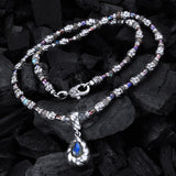 Silver with BEADS/PEARLS Necklace with SPIRAL Tubes+DROP Pendant Stoneholder