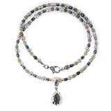 Silver with BEADS/PEARLS Necklace with SPIRAL Tubes+DROP Pendant Stoneholder