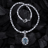 Silver with BEADS/PEARLS Necklace with SPIRAL Tubes + Oval Pendant Stoneholder