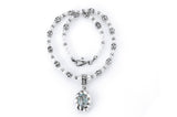 Silver with BEADS/PEARLS Necklace with SPIRAL Tubes + Oval Pendant Stoneholder