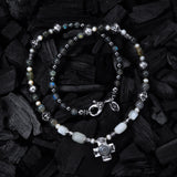 ROCKS and BEADS Halskette mit silbernen Röhren und Kugeln und GRIECHISCHEM RUNDSTEINKREUZ